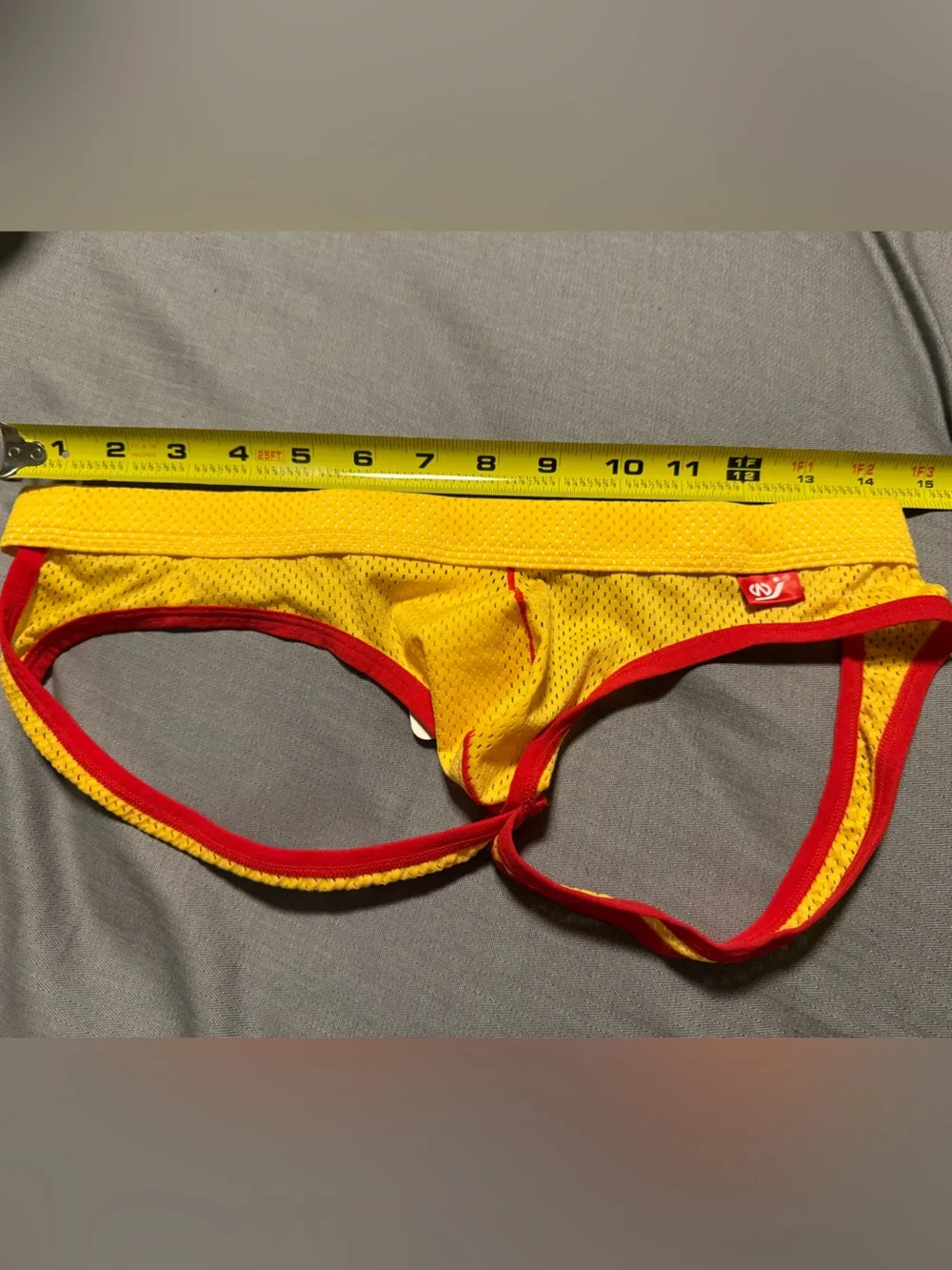 JOCKSTRAP Yellow/Red trim, sexy mesh fabric, runs smaller see pic (tagged L)